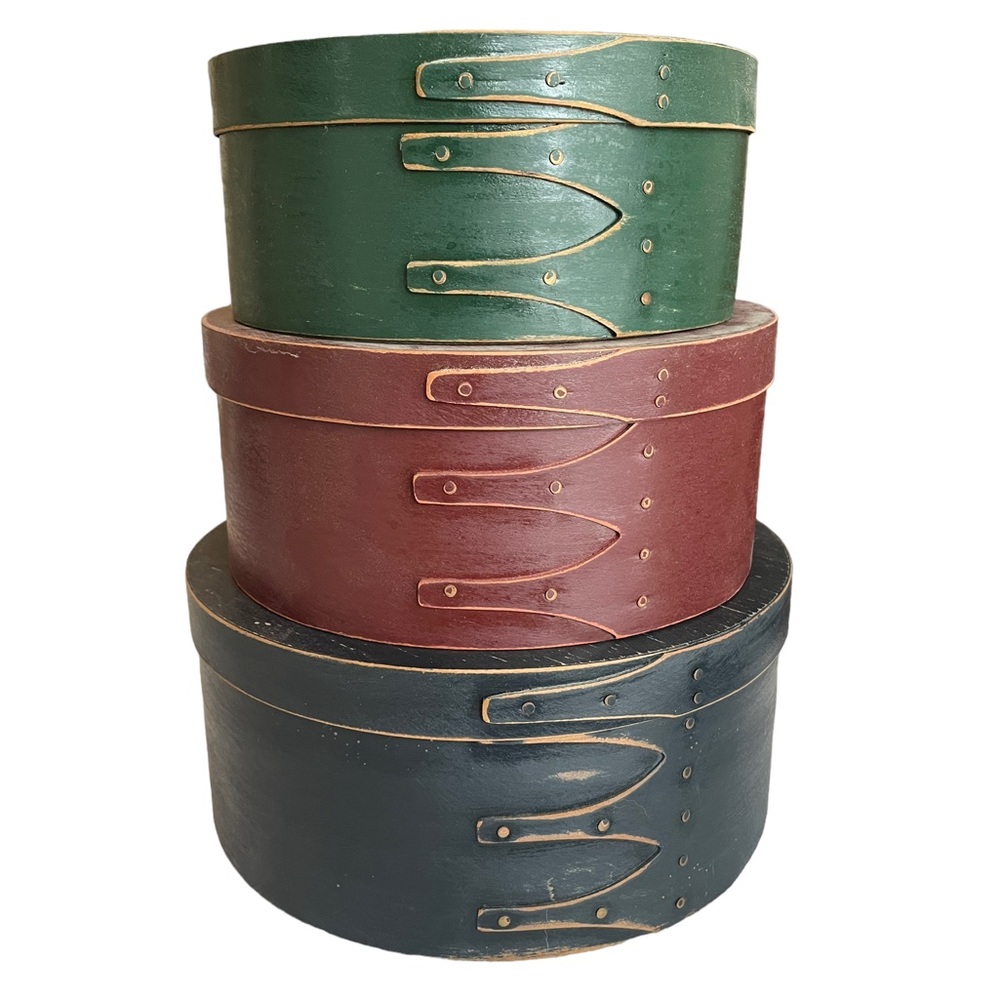 Set of 3 Wooden Shaker Design Circular Nesting Boxes w/ Swallowtail Joints & Lid